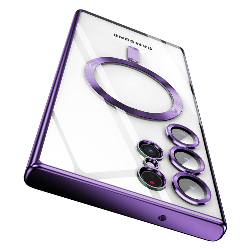 Photos - Case  Luxury Plating Soft Magnetic Phone  ForGalaxy S23 S22Plus For MagSafe Camera Lens Protect(Purple, For Samsung S23Ultra)