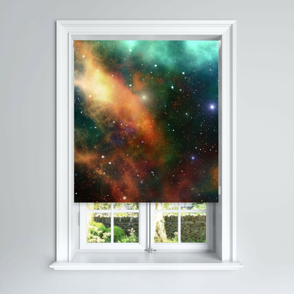 (120 cm Width x 140 cm Drop) Lister Cartwright Galactic Galaxy Design Blackout Roller Blinds Windows Child Safety Cut To Size Fitting Included Galaxy