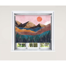 (180 cm Width x 140 cm Drop, Multicoloured) Tapestry Mountain Art Blackout Roller Windows Blinds Child Safety Decor Painted