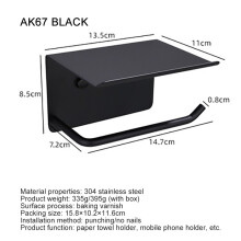 (a-Type 2) Toilet Paper Holder Black Roll Paper Holder Toilet Stainless Steel Paper Bracket Hooks Bathroom Accessories