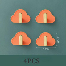 (a-Orange) Without Drilling Home Organizer Hooks Kitchen Towel Hanger Hooks Punch-free Self Adhesive Wall Hanging Hook Cloud Shape Hook