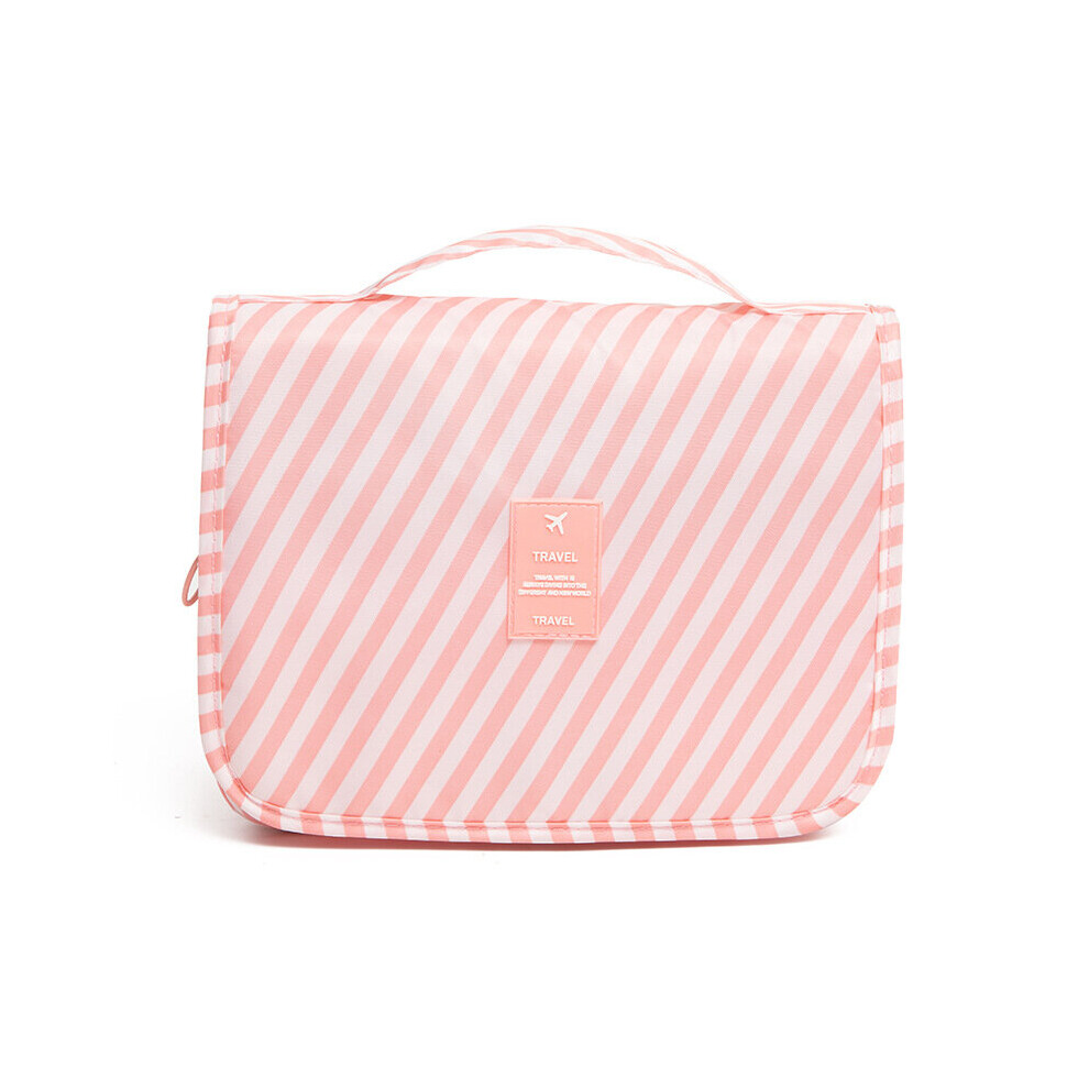 Dechoicelife (A-Pink Stripe) Cosmetic Bags Wash Travel Nylon Hook Cosmetic Bag Toiletries Organizer Waterproof Storage Neceser Hanging Bathroom
