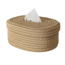 (a-brown) Simple Japanese-style cotton rope woven tissue box food storage box creative desktop storage box pumping paper box hand-washed