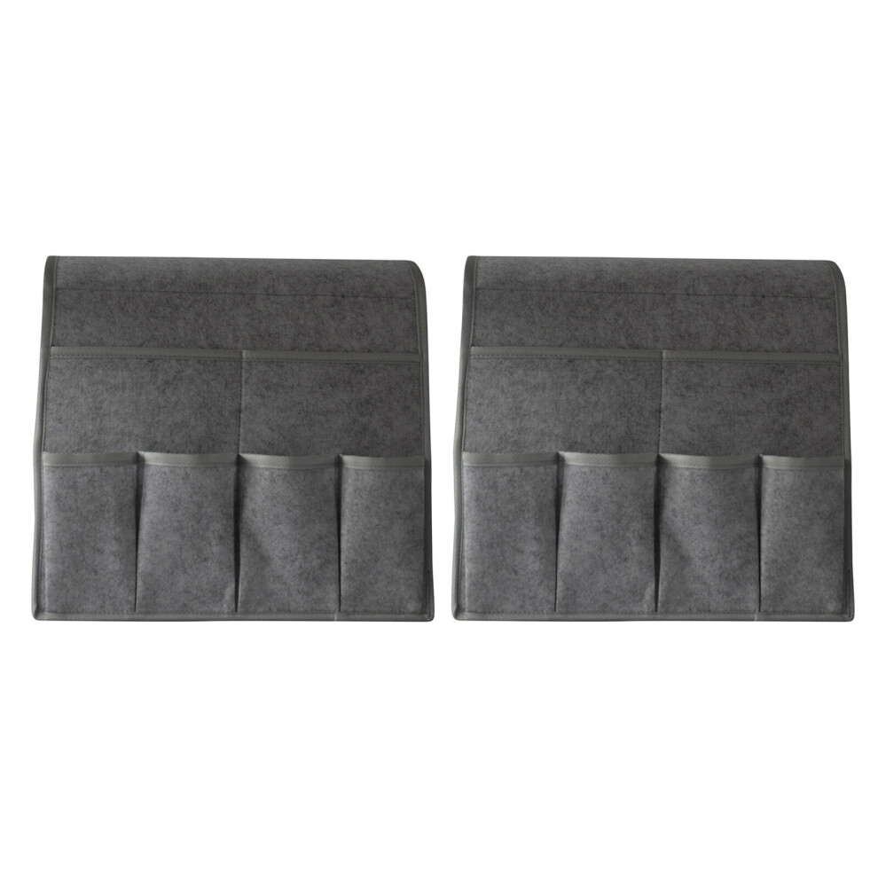 (a-Medium Grey) 2pcs Sofa Armrest Hanging Bag with 7 Pockets Felt Couch Handrail Organizers Adjustable Non-slip Shrink-resistant for Living Room-image-OPC-PCBXPJH-NEW