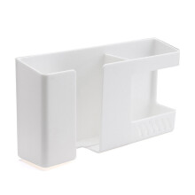 (a-White) Wall Hanging Punch Free Mobile Phone Organizer Shelf Home Bathroom Kitchen Wall-mounted Storage Holder Remote Control Stand Rack