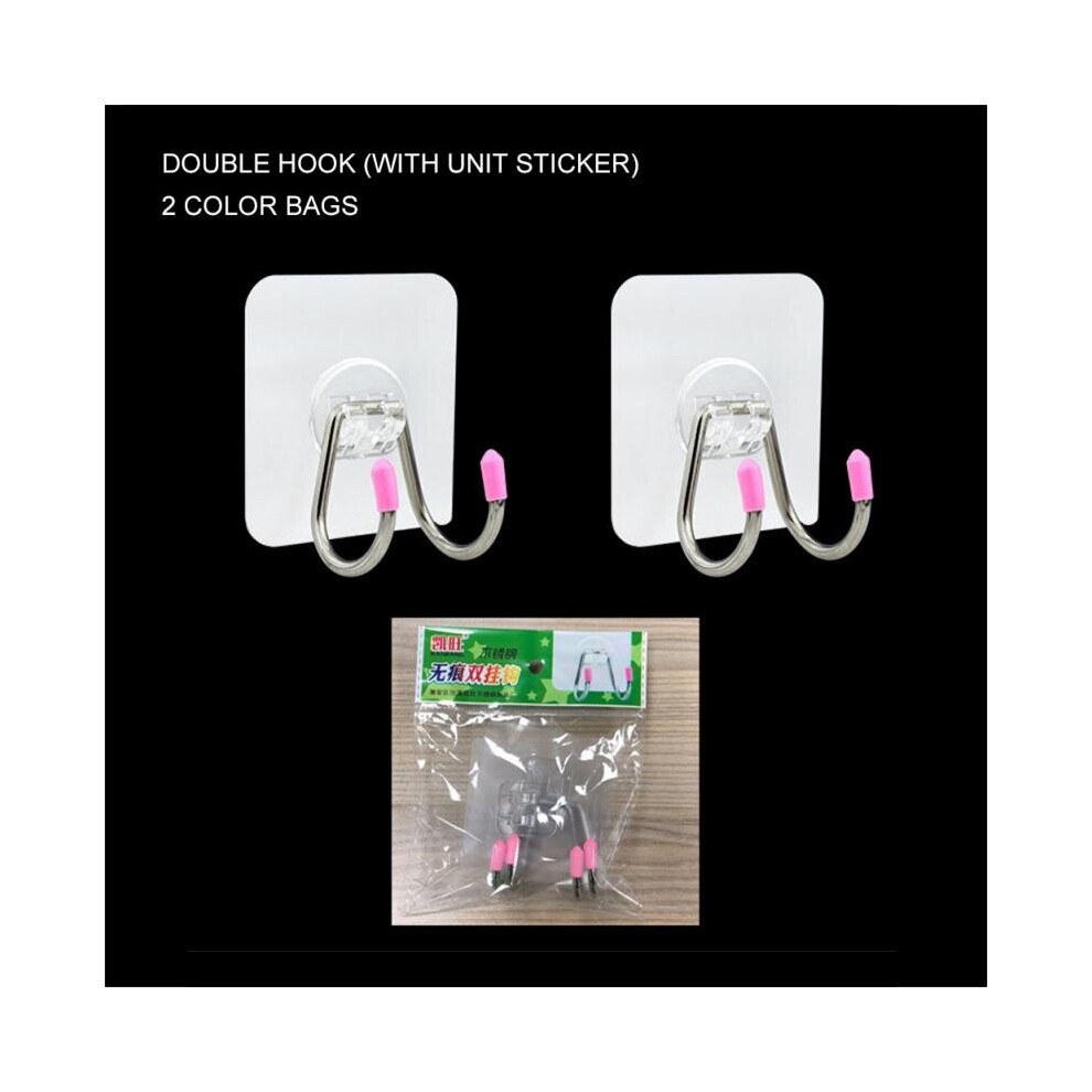 (a-wall hook 4pcs) 2/4/6pcs Self Adhesive Double Hooks Stainless Steel Wall Hooks Kitchen Storage Hook Punch-free Door Hook Bathroom Towel Hook-image-OPC-PCBXTT8-NEW
