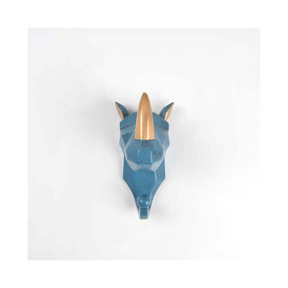 (a-Blue Rhinoceros) D2 Animal Head Resin Key Hook Holder Clothing Deer Elephant Unicorn Rhinoceros Racks Hook Coat Bag Hanger Cap Decor Home Wall-image-OPC-PCBXVFM-NEW