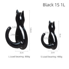 (a-Black) 2PCS Waterproof Strong Adhesive Hooks for Bathroom Plastic Cat Wall Sticker Wall Door Hanger For Kitchen Transparent Towel Hook