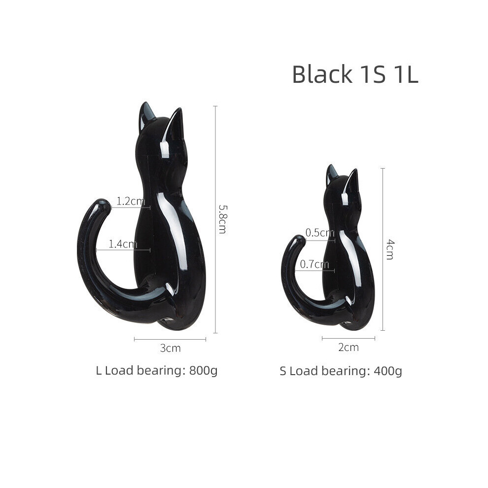 (A-Black) 2Pcs Waterproof Strong Adhesive Hooks For Bathroom Plastic Cat Wall Sticker Wall Door Hanger For Kitchen Transparent Towel Hook 4854201223937