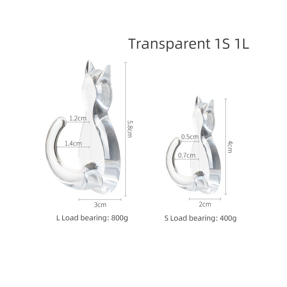 (A-Clear) 2Pcs Waterproof Strong Adhesive Hooks For Bathroom Plastic Cat Wall Sticker Wall Door Hanger For Kitchen Transparent Towel Hook 4854201223951