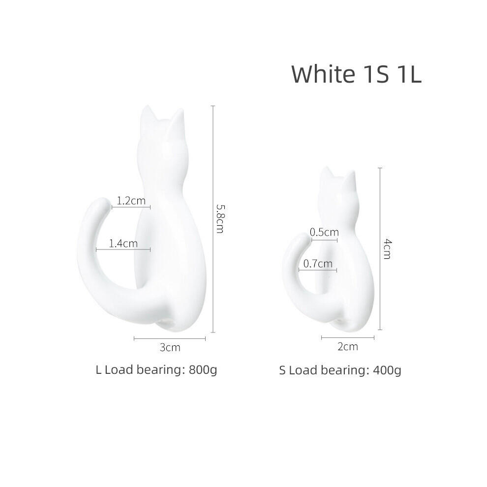 (A-White) 2Pcs Waterproof Strong Adhesive Hooks For Bathroom Plastic Cat Wall Sticker Wall Door Hanger For Kitchen Transparent Towel Hook 4854201223968