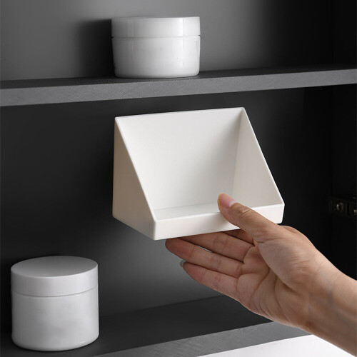 (a-White S) Plastic Storage Rack Wall Mounted Case Bathroom Kitchen Organizer Container Bedroom Self Adhesive Space Saving Hanging Shelf 1