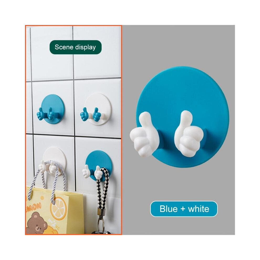 (a-blue white) Creative Thumb Wall Hooks Punch Free Plug Hanger Key Holder Self Adhesive Towel Razor Rack Kitchen Bathroom Multipurpose Hooks-image-OPC-PCBXWQ2-NEW