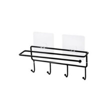 (a-black) Self-Adhesive Iron Bathroom Paper Holder Shower Room Towel Rack Kitchen Spatula Rag Wall Hanger Hook Organizer