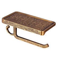 (a-Bronze) Vintage Toilet Paper Holder Bathroom Metal Roll Tissue Rack Wall-Mounted Retro Phone Towel Shelf