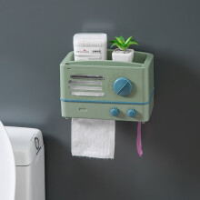 (a-Green) Waterproof Wall Mount Toilet Paper Holder Shelf Tray Roll Tube Storage Box Creative Tissue Home Retro Radio Design