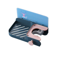 (a-Dark Blue) Three-in-one Wall Hanging With Shelf Hook Punch-free Holder Bathroom Mop Clip Storage Shelves Kitchen Towel Holder Home Storage