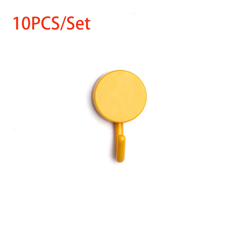 (a-Yellow) 10PCS Self Adhesive Wall Hook Strong Without Drilling Coat Bag Bathroom Door Kitchen Towel Hanger Hooks Home Storage Accessories-image-OPC-PCBY5N7-NEW