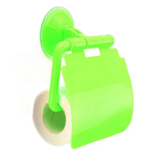 (a-Green) No-Drill Suction Cup Toilet Paper Holder Plastic Bathroom Kitchen Roll Paper Accessory Tissue Towel Rack With Cover Dust-proof