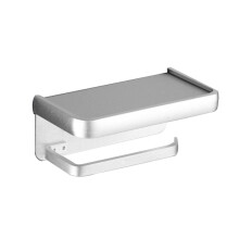 (a- Silver) Punch-free Roll Tissues Holder with Cellphone Stand Toilet Paper Napkin Shelf Storage Rack for Home Bathroom Washroom