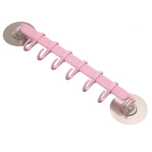 (a-Pink) 6 Hooks Non-Marking Plastic Sucker Vacuum Organizer Hook Adjustable Adhesive Wall Tool Shelves Bathroom Kitchen Towel Storage