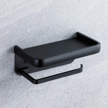 (a-black) Toilet Paper Holder with Black Walnut Shelf for Bathroom,Wall Mounted Toilet Paper Tissue Holder Double Roll Black,Phone Rack Wc