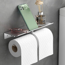 (a-style s) Matte Black Double Toilet Roll Paper Holder Bathroom Accessories WC Towel Holder Rack Shelf Aluminum Material