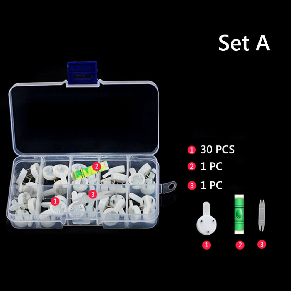 (A-A Set) 1 Box White Painting Photo Frame Hook Plastic Invisible Wall Mount Photo Picture Nail Hook Hanger Invisible Hook For Clothing 4854201265821