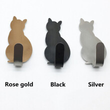 (a-Rose gold 2pcs) 2 Pcs/Set Waterproof Strong Adhesive Hooks Bathroom Stainless Steel Cute Cat Wall Door Hanger for Kitchen Rustproof Towel Hooks