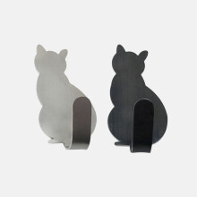 (a-Silver and black) Three color Self Adhesive Hooks Cat Pattern Storage Holder for BathroomHanger Stick on Wall Hanging Door Clothes Towel Racks