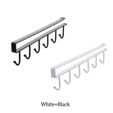 (a-White Black) Storage Shelf With 6 Hooks Wardrobe Cabinet Metal Under Shelves Mug Cup Hanger Bathroom Kitchen Organizer Hanging Rack Holder