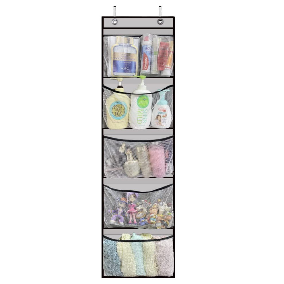 (a-Grey 130x32x24cm-2pcs) Over The Door Organizer with 5 Pockets,Hanging Storage Shelves,Behind The Door/Wall Closet Door Organizer for Bedroom Bathro