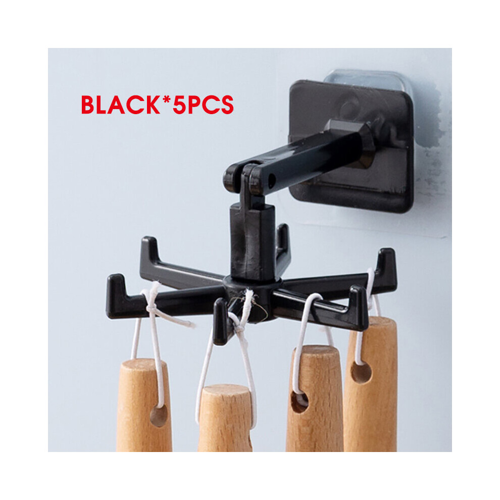 (a-Black-5pcs) 360 Degrees Rotating Wall Hanging Hooks Kitchen Organizer Multifunction Hooks Holder For Kitchen Bathroom Household Accessories-image-OPC-PCBYK59-NEW