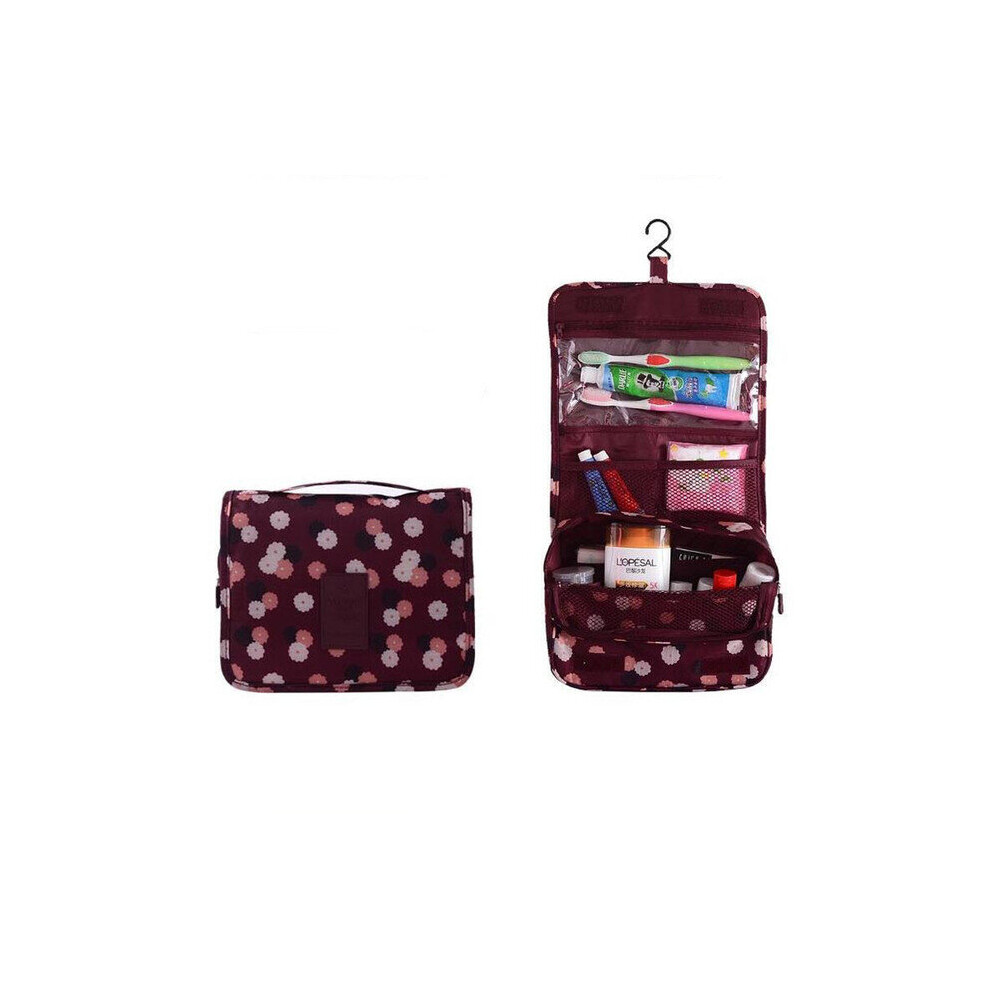 Dechoicelife (A-Burgundy Flower) Hook Cosmetic Bags For Women Travel Makeup Pouch Waterproof Toiletries Storage Bag Ladies Neceser Make Up Organizer Beauty Bag