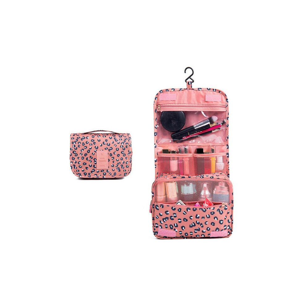 Dechoicelife Pink (A- Leopard) Hook Cosmetic Bags For Women Travel Makeup Pouch Waterproof Toiletries Storage Bag Ladies Neceser Make Up Organizer Beauty Bag