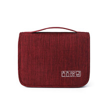 (a-red wine) Waterproof Foldable Cosmetic Bag Women Travel Makeup Bag Toiletries Organizer Hanging Dry Wet Separation Storage Bag Can Hang