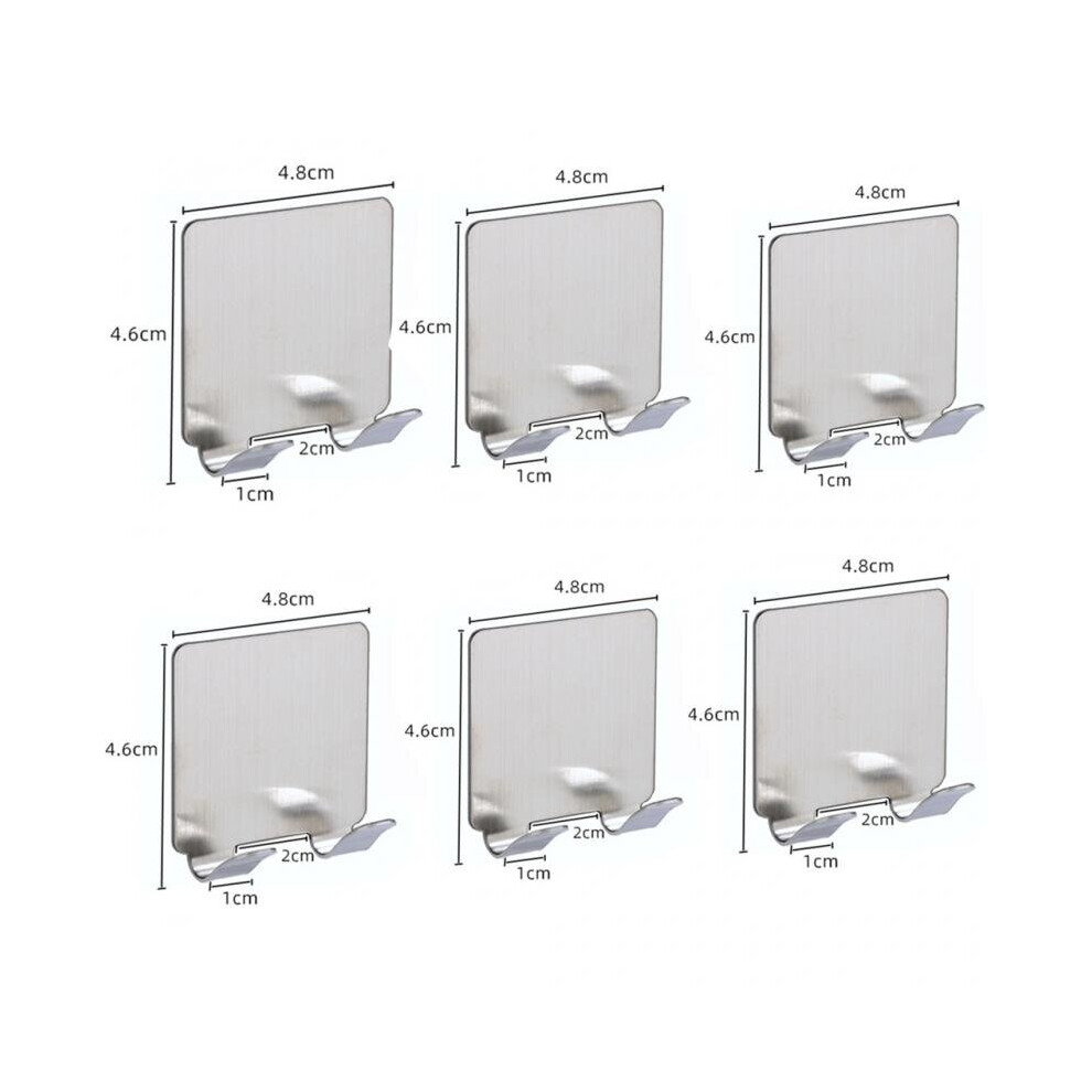 (a-6PCS Double hooks as shown) 1/3/6pcs Adhesive Stainless Steel Towel Hooks Family Robe Hanging Hooks Hats Bag Family Robe Hats Bag Key Adhesive Wall-image-OPC-PCBYMJY-NEW