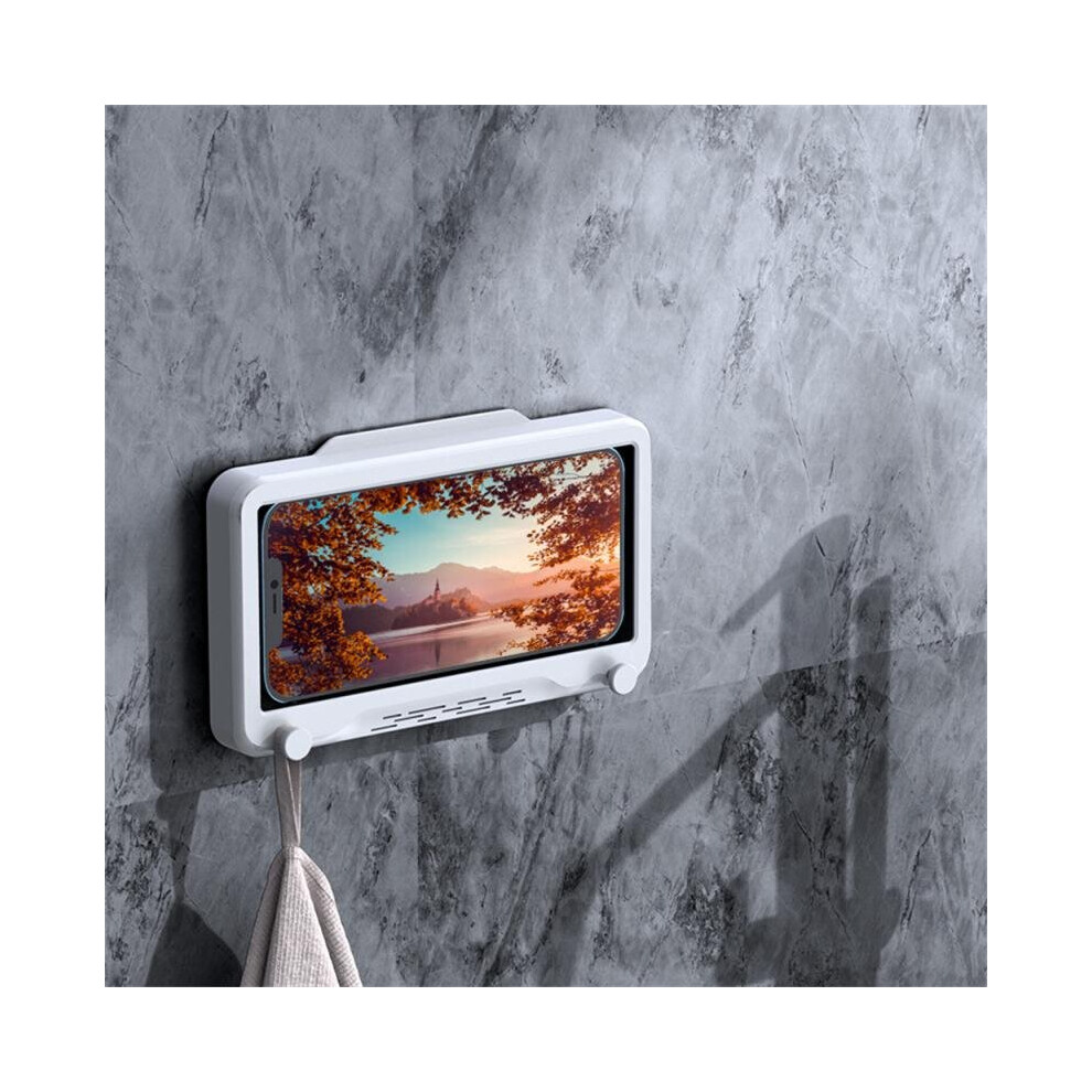 (a-rotatable white) Bathroom Phone Case Punch Free Shower Phone Holder Waterproof Home Wall Toilet Storage Boxes Mobile Phone Box Wall Hanging-image-OPC-PCBYPMY-NEW