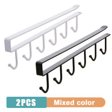 (a-Black and White) Iron 6 Hooks Storage Shelf Wardrobe Cabinet Metal Under Shelves Mug Cup Hanger Bathroom Kitchen Organizer Hanging Rack Holder