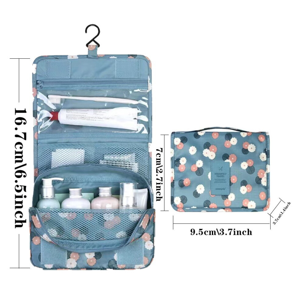 Dechoicelife Blue (A- Flower) Women Makeup Bags Travel Cosmetic Bag Hanging Bathroom Toiletries Organizer Waterproof Toiletry Pouch Storage Neceser Wash Bag