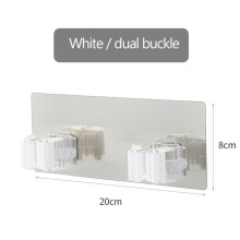(a-Double white) Wall Mop Holder Hook Bathroom Kitchen Organizer Broom Hanger Storage Rack Mounted Accessory Hanging Rails Cleaning Tools Supply