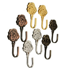 (a-Gold) One Pair Rose Pattern Metal Curtain Hooks Wall Decorative Hookbacks Tiebacks Sale J2Y