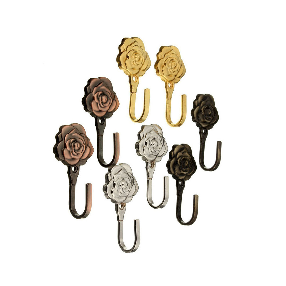 (a-Bronze color) One Pair Rose Pattern Metal Curtain Hooks Wall Decorative Hookbacks Tiebacks   Sale J2Y-image-OPC-PCBYWTN-NEW