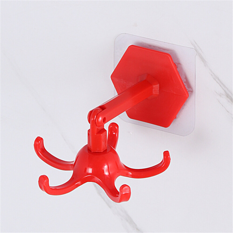 (a-Red) 360 Degrees Rotated Key Wall Holder Wall Mounted Towel Hook 6 Hooks Self Adhesive Kitchen Hooks For Organizer And Storage Hot-image-OPC-PCBYXND-NEW
