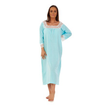 (Mint Green, XXXL) Women Long Nightdress Lace 100% Cotton 3/4 Sleeve Nightgowns Sleepwear M to XXXL