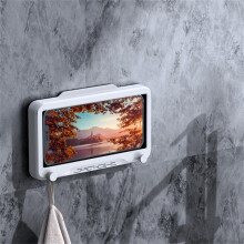 (a-rotatable white) Wall Hanging Bathroom Phone Shell Plastic Home Wall Toilet Storage Boxes Seal Protection Shower Phone Holder Shower Accessories