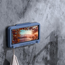 (a-rotatable blue) Wall Hanging Bathroom Phone Shell Plastic Home Wall Toilet Storage Boxes Seal Protection Shower Phone Holder Shower Accessories