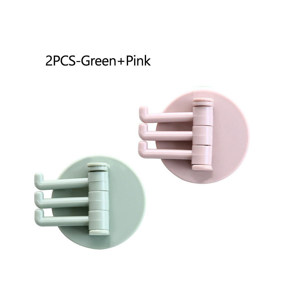 (a-2PCS-Green Pink) 3-Color Rotatable Self Adhesive ABS Hook Punch-Free Wall Door Clothing Hanging Holder kitchen Bathroom Storage Sticky Rack-image-OPC-PCBZ8RM-NEW
