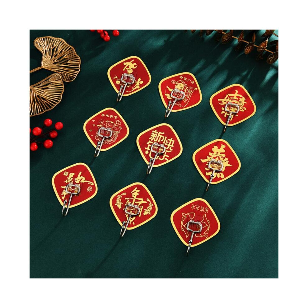 (a-03 10Pcs) 10PCS Self Adhesive Wall Hook Without Drilling Coat Bag Kitchen Towel Bathroom Door Chinese Red Hanger Hooks Home Storage Access-image-OPC-PCBZ8ZK-NEW