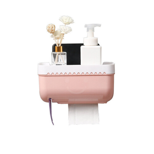 (a-Pink(L)) Bathroom Toilet Paper Holder Waterproof Wall Mount For Phone Toilet Paper Tray ...